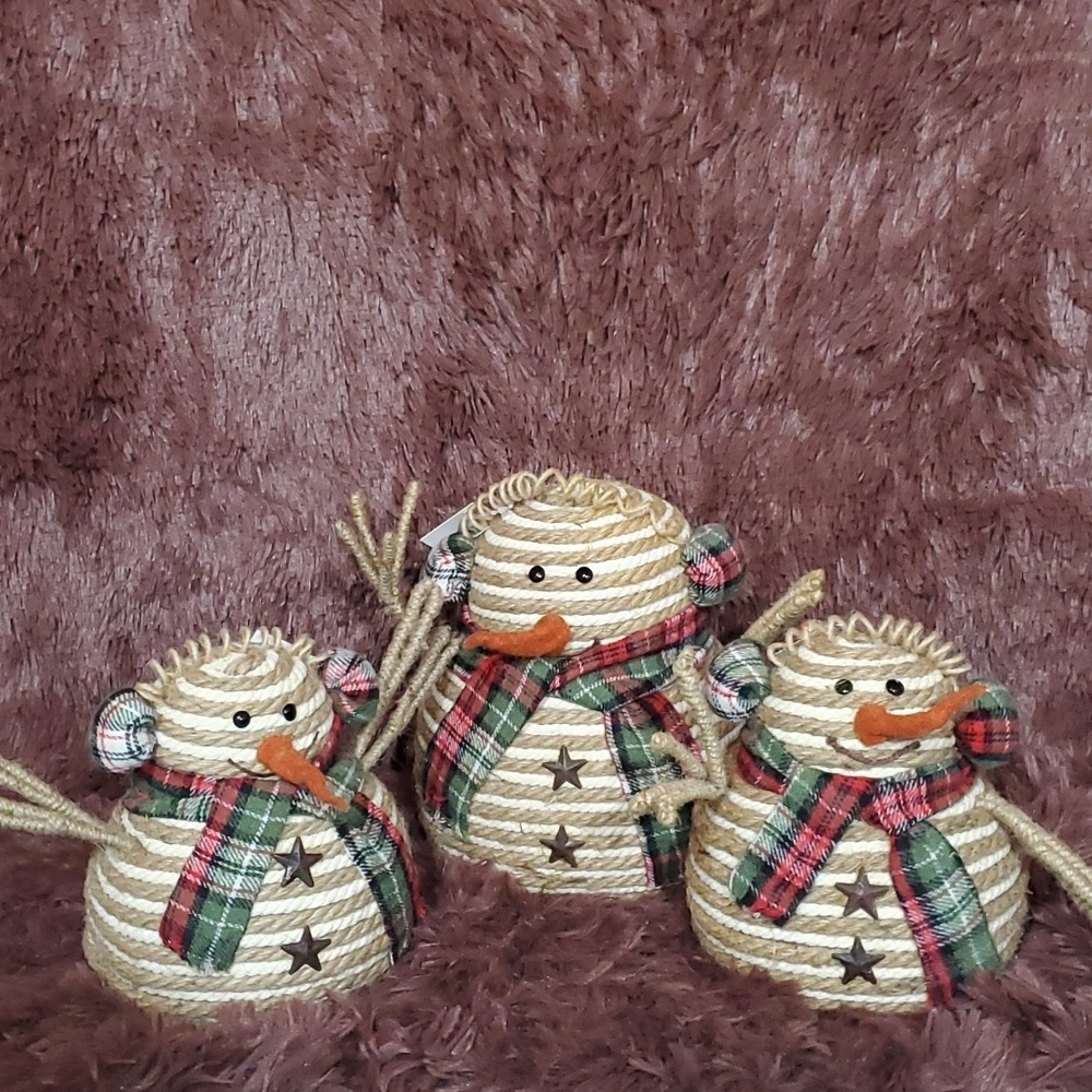 Hobby Lobby Set of 3 Burlap Country Snowmen NWT